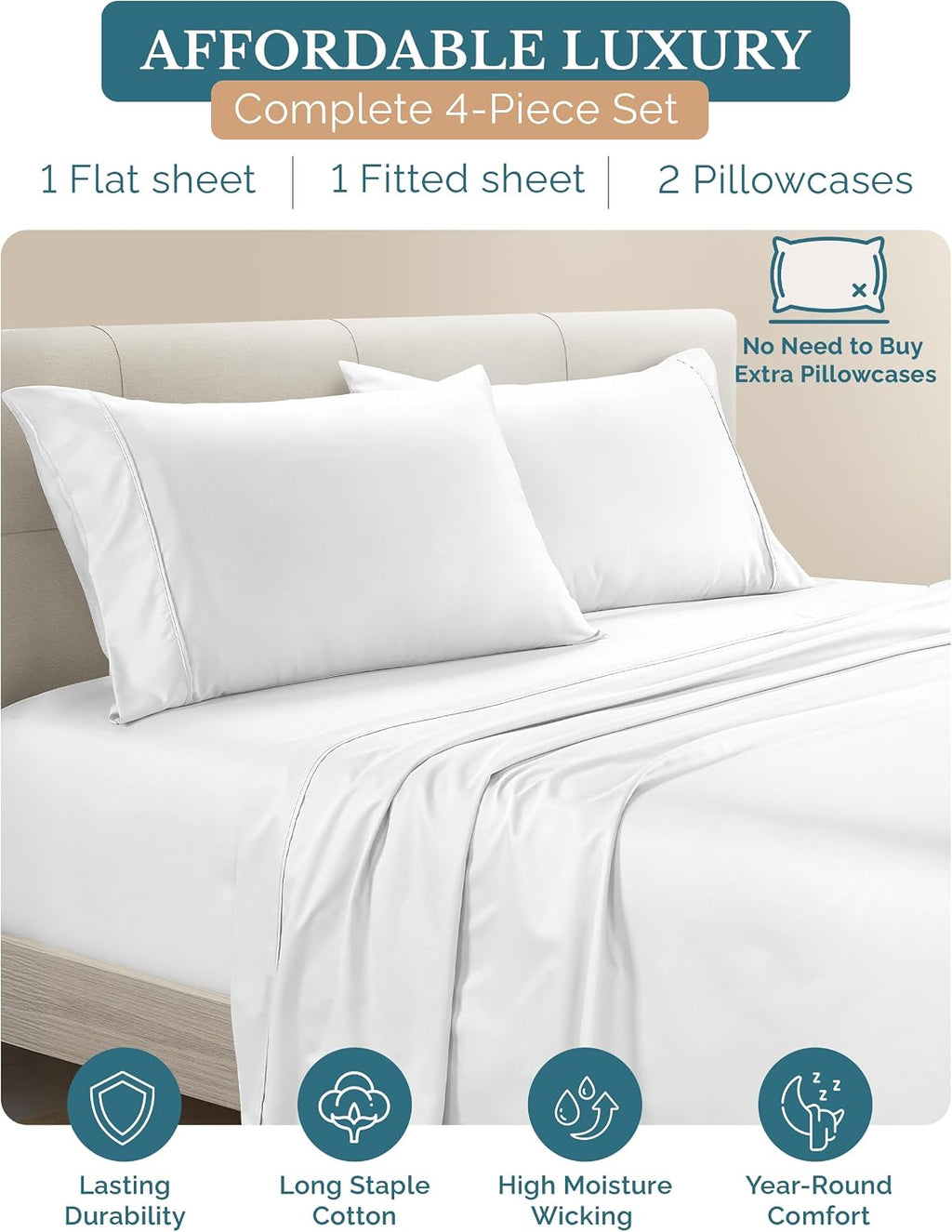 Casa Platino Twin Sheets Set 100% Cotton, 4 Piece Bed Sheet Set with 500 Thread Count Buttery Soft Sateen Finish, Long-Lasting and…