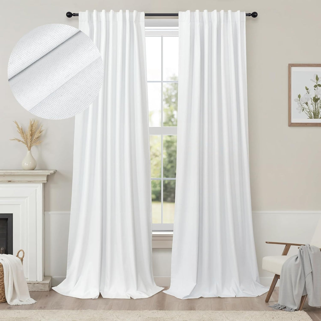 Pitalk Sliding Glass Door Curtains 98 Inches Long 100% Blackout White Curtains for Bedroom Nursery Living Room Darkening Insulated Thermal…