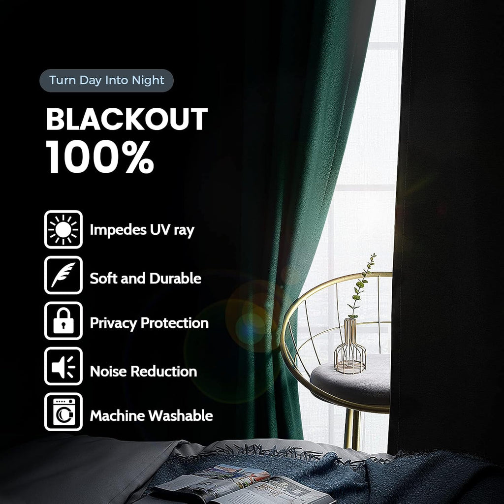 SimpleHome 100% Blackout Curtains for Bedroom, Thermal Insulated Dark Green Grommet Window Drapes Room Darkening Curtains for Living Room wi…