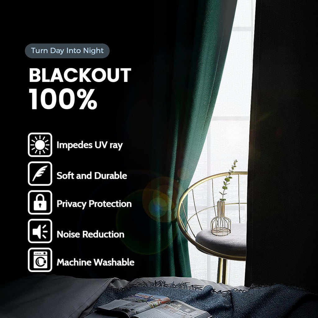 SimpleHome 100% Blackout Curtains for Bedroom, Thermal Insulated Dark Green Grommet Window Drapes Room Darkening Curtains for Living Room wi…