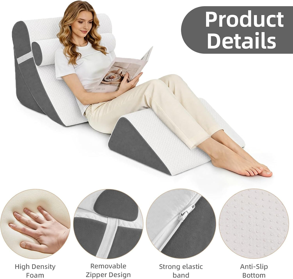 LevNubis 4PCS Orthopedic Bed Wedge Pillow Set for Post Surgery &, Adjustable Wedge Pillow for Back, Acid Reflux, Sitting up in Bed, Re…