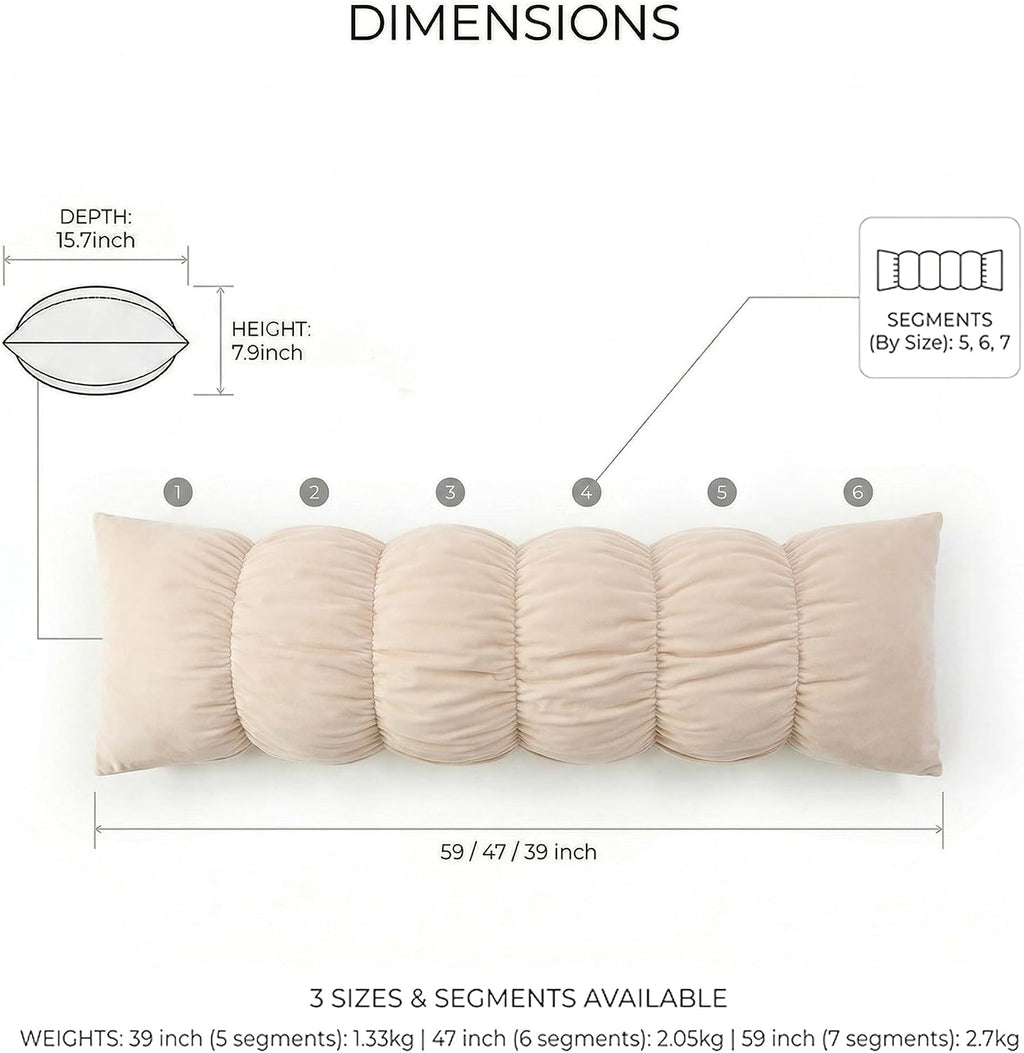 Ailuteie Pat. Pend. Long Body Pillow for Adults, Side Sleeper Bed Pillow with Segmented Design and Soft Velvet Washable Pillowcase (Beige,…