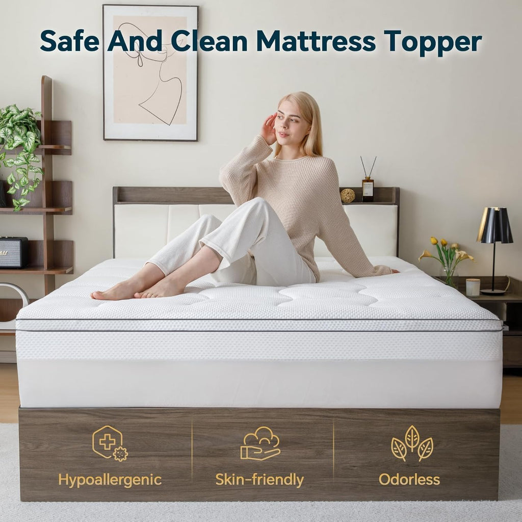 Gembed Firm Memory Foam Mattress Topper Queen Size - Dual Layer 3 Inch Cooling Gel Memory Pad and 1 Inch Pillow Top Mattress Cover for Back…