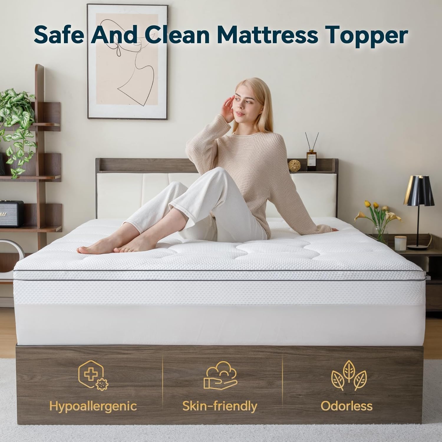 Gembed Firm Memory Foam Mattress Topper Queen Size - Dual Layer 3 Inch Cooling Gel Memory Pad and 1 Inch Pillow Top Mattress Cover for Back…