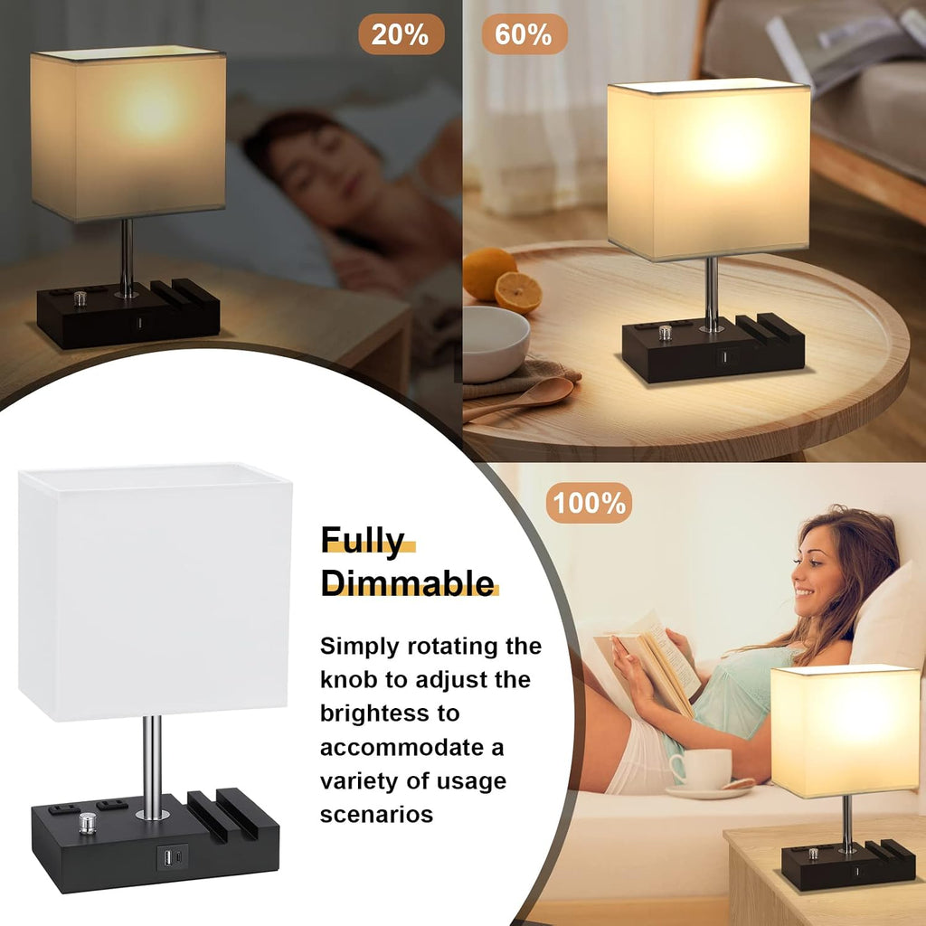 Kakanuo Table Lamp for Bedroom with Dual USB Ports, White Fully Dimmable Bedside Lamp with Phone Stands and 2 Charging Outlets, Desk Lamp…