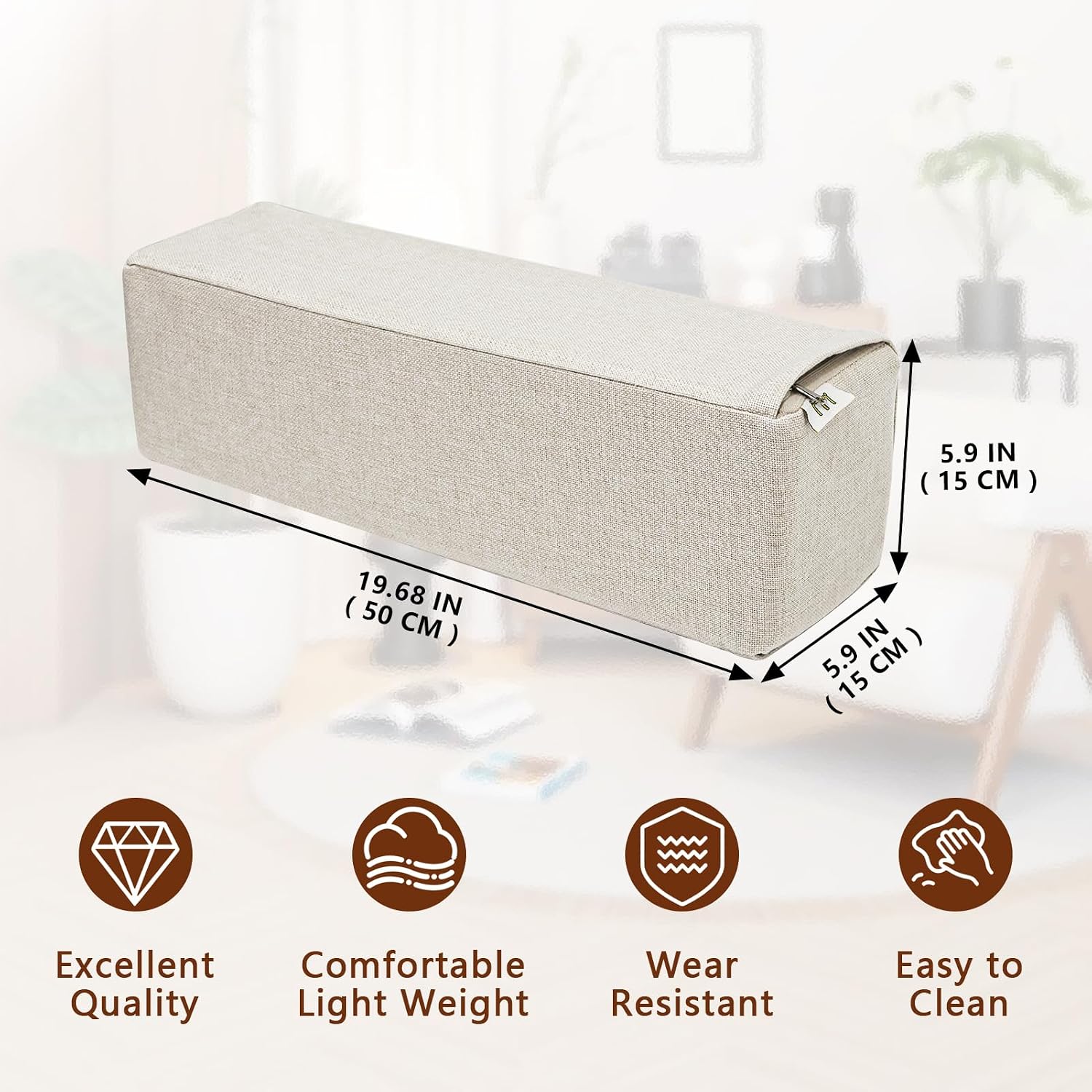 MMuteTouch 2 Pack Couch Arm Rest Pillow, 6''x6''x20'' Linen Cover, High Density Foam Armrest Cushion, Removable & Washable Elbow Support fo…