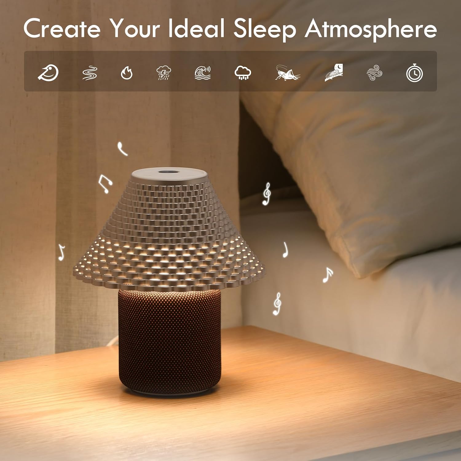 Bedside Table Lamp with White Noise Machine - 10 Soothing Sounds, Gesture Control Sensor & Dimmable Night Light - 30/60/90 Min Auto-Off…