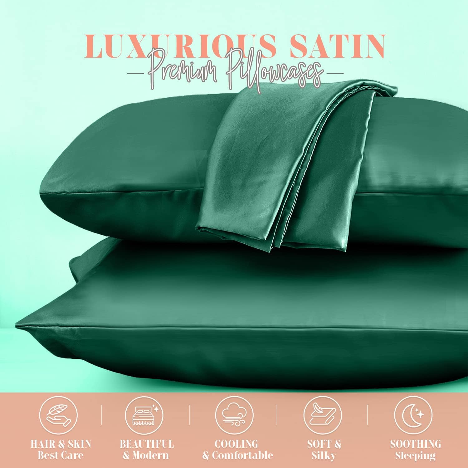 Elegantcomfort Elegant Comfort Silky and Luxurious 2-Piece Satin Pillowcase Set for Healthier Skin and Hair, Hidden Zipper Closure and Beau…