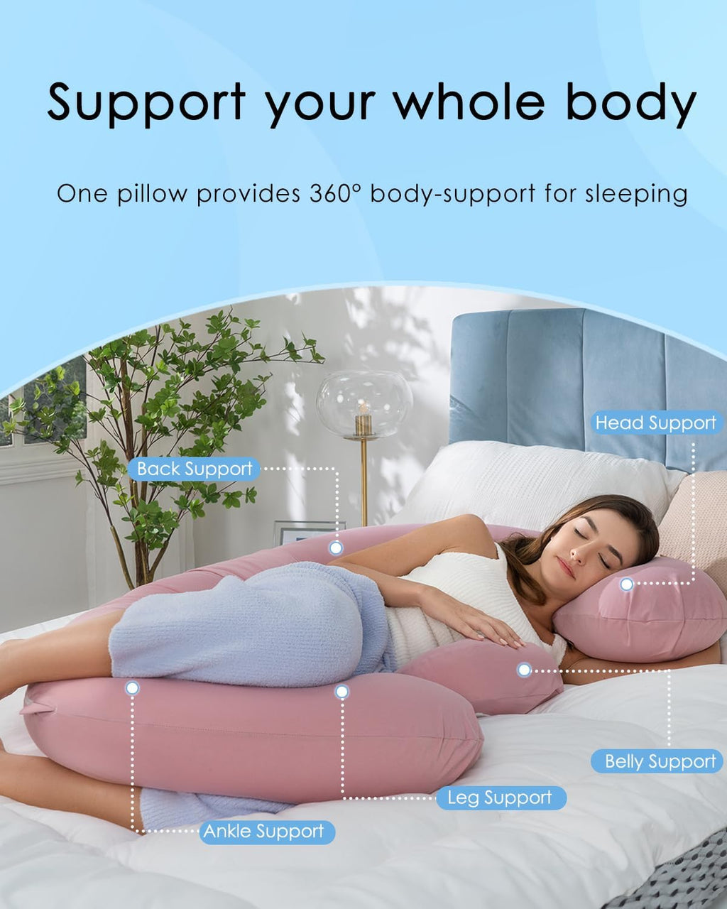 Queenrose QUEEN ROSE Cooling Pregnancy Pillows, E Shaped Maternity Pillow for Sleeping, with Extra Wedge Pillow for Belly Support, 60 Inch…