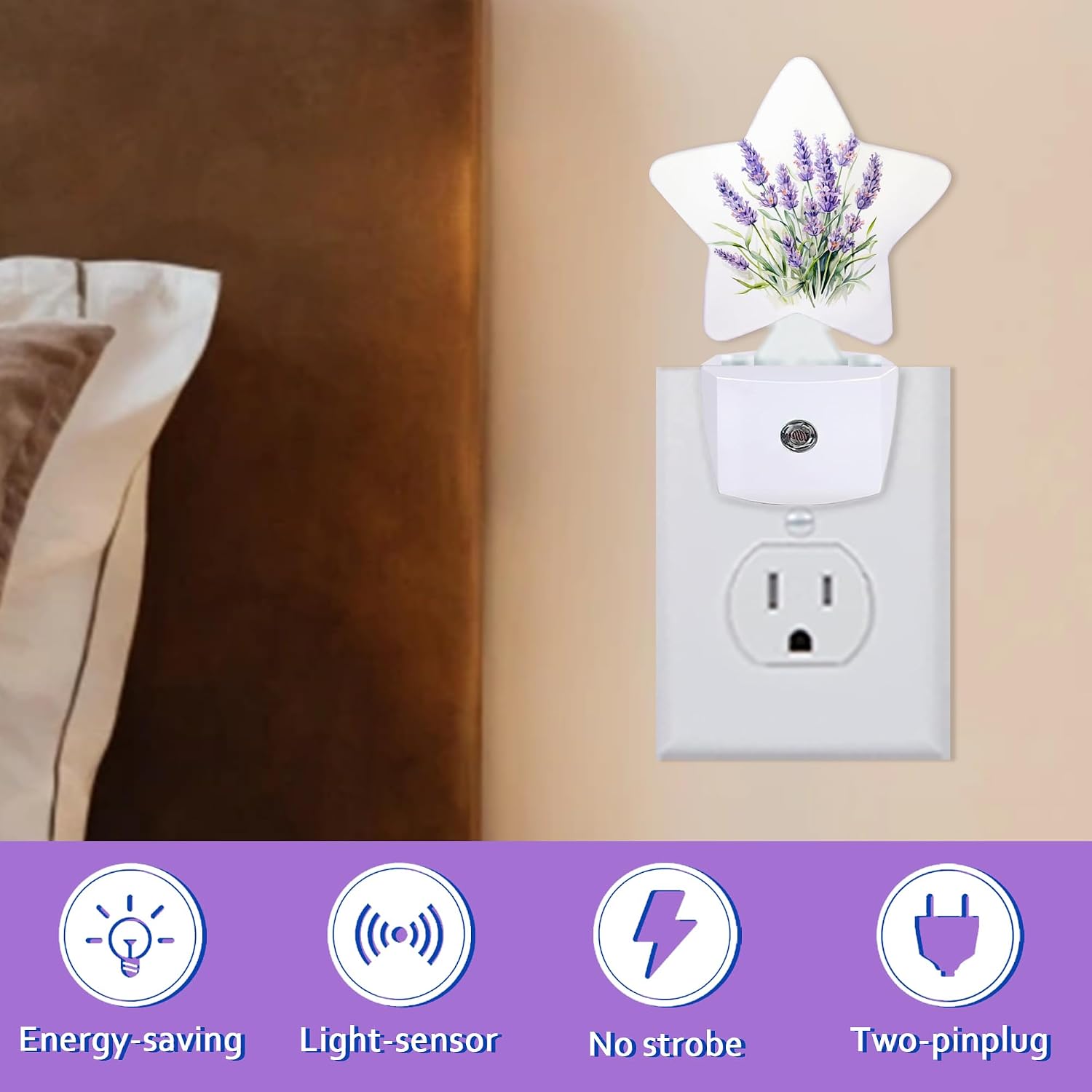 Purple Lavender Night Light for Kids, Spring Flower Night Lights Plug Into Wall, Lightweight Dusk to Dawn Light Sensor Warm Nightlights…