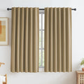 Keqiaosuocai Burlap Linen Blackout Curtains 63 Inches Long, Back Tab Rod Pocket Hook Belt Natural Farmhouse Rustic Curtain Panels for Bedro…