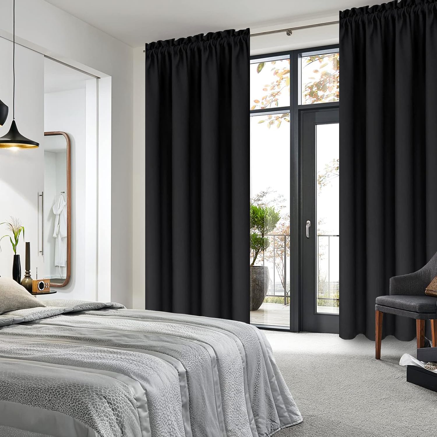 Dwcn Blackout Curtains – Thermal Insulated, Energy Saving & Noise Reducing Bedroom and Living Room Curtains, Black, W 42x L 63 Inch, Set of…