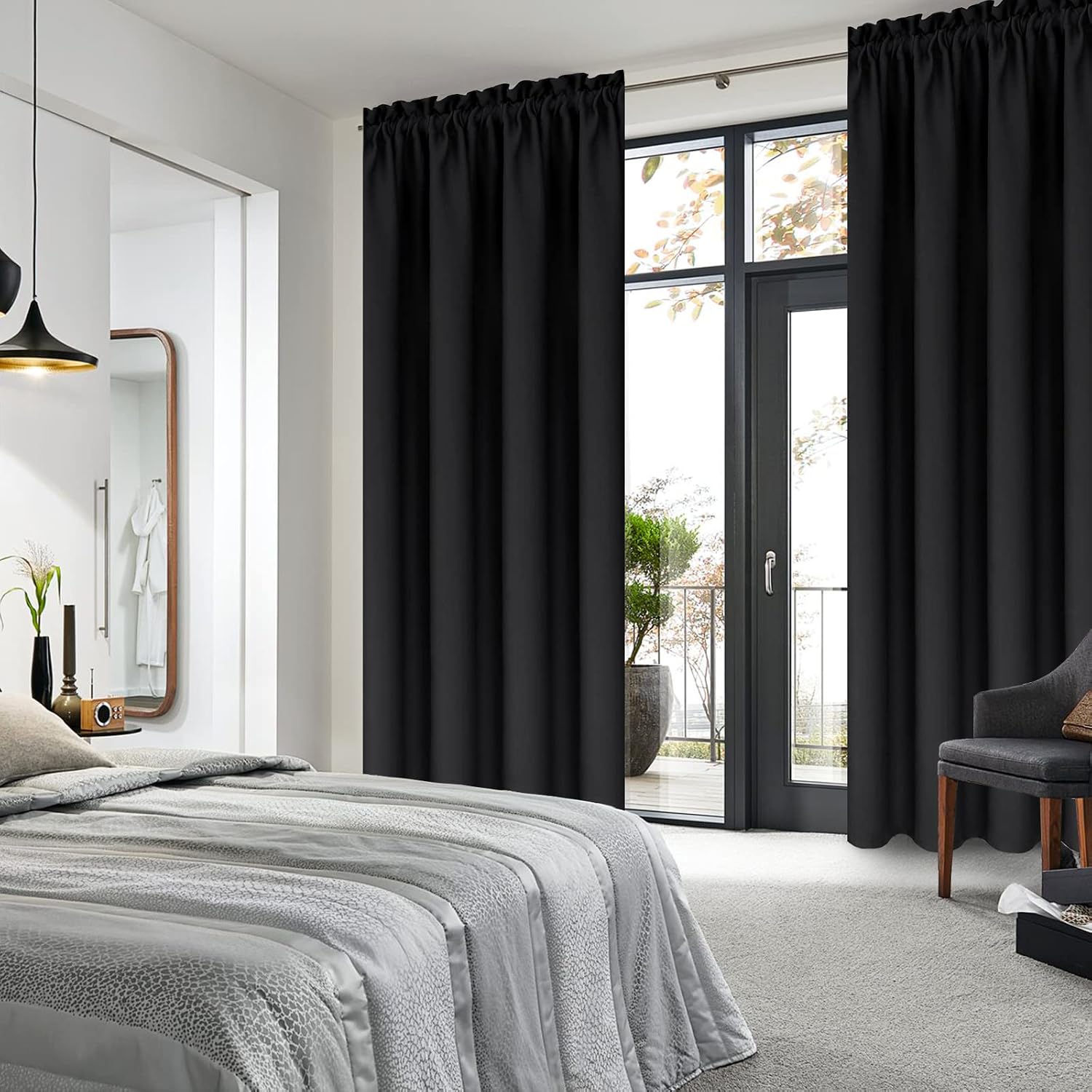 Dwcn Black Blackout Curtains for Bedroom – Rod Pocket Thermal Insulated Energy Saving Drapes for Living Room and Bedroom, W 38 x L 54 Inch,…