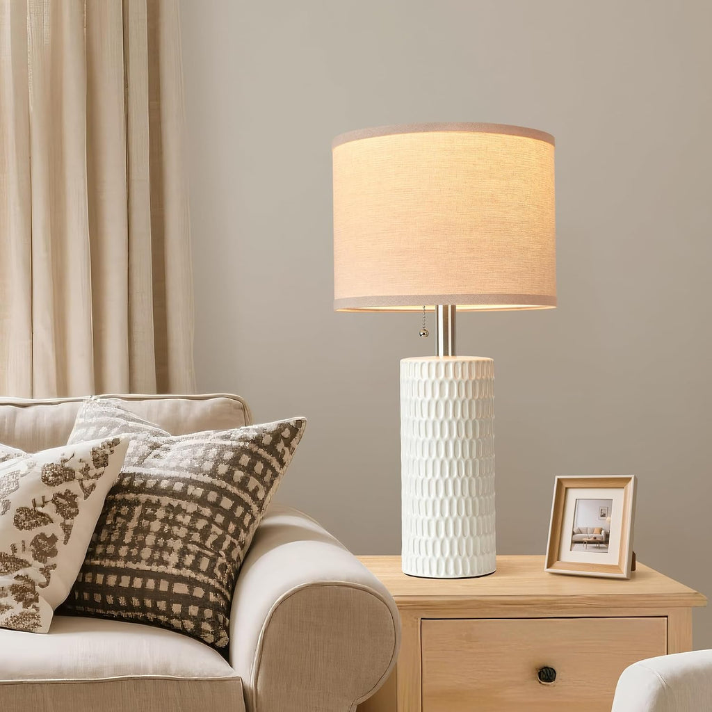 Reaketon 20.5" Modern Ceramic Table Lamps for Bedroom Set of 2, Bedside Lamps for Night Stands with Beige Lampshade, Farmhouse Table Lamp…