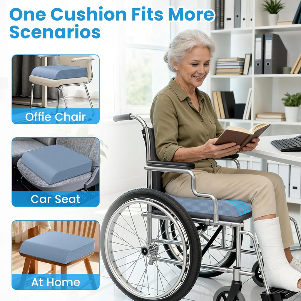 Wheelchair Seat Cushion for Pressure Relief, Cooling Gel Memory Foam Chair Cushion with Slope-Edge Design, Coccyx Support for Tailbone…