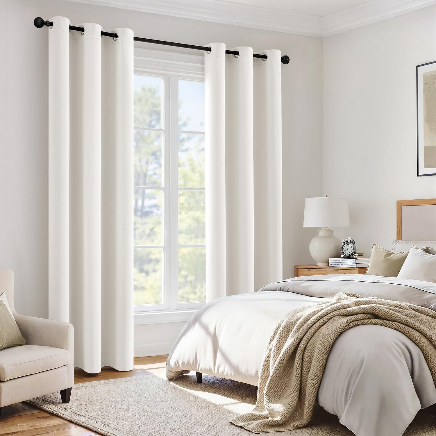 Miulee Ivory 100% Blackout Curtains for Bedroom 90 Inch Long, 2 Thick Layers Thermal Insulated Black Out Window Curtains with Black Liner,…