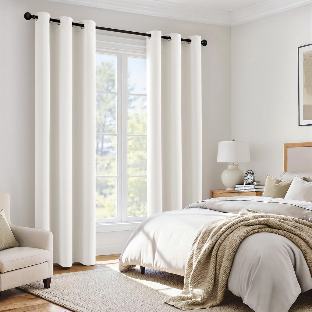 Miulee Ivory 100% Blackout Curtains for Bedroom 96 Inch Long, 2 Layers Thermal Insulated Black Out Window Curtains with Black Liner, Noise…