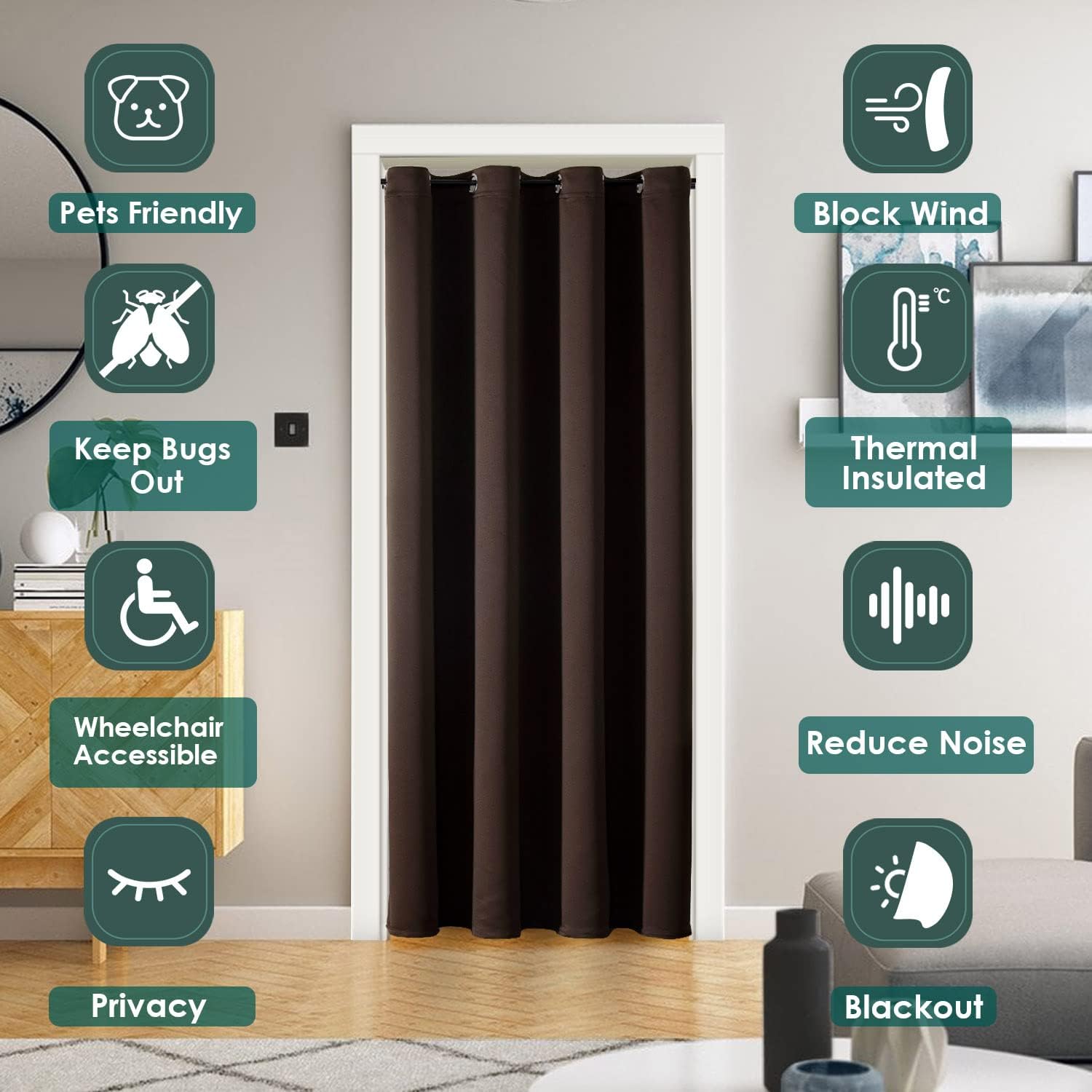 ChrisDowa Blackout Door Curtains for Doorway Privacy, Grommet Closet Curtains for Bedroom Closet Door, Thermal Insulated Temporary Doorway…