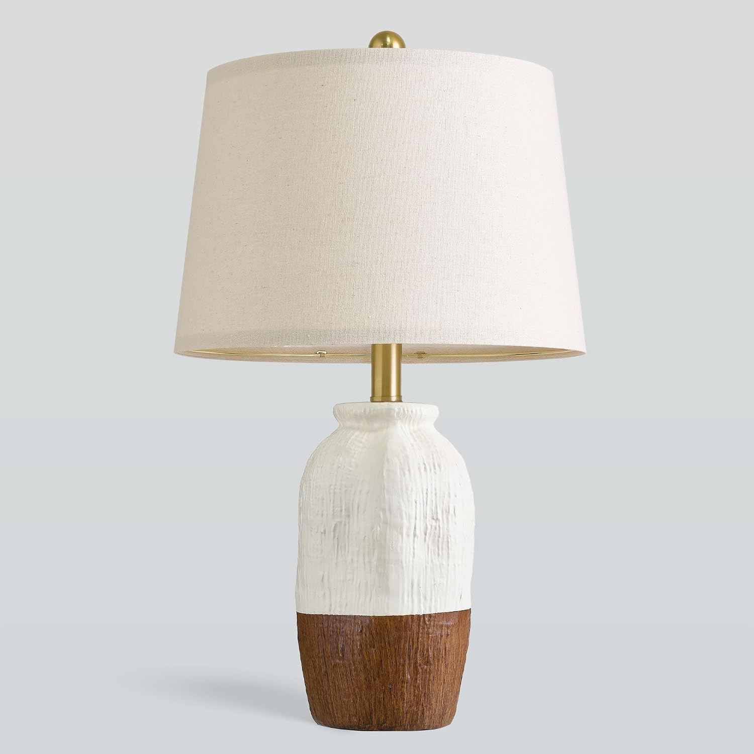 22.5" Hand-Textured Vintage Ceramic Table Lamp, Single Rustic Farmhouse Bedside Lamp with Linen Shade, Boho Lamp for Bedroom Living Room…