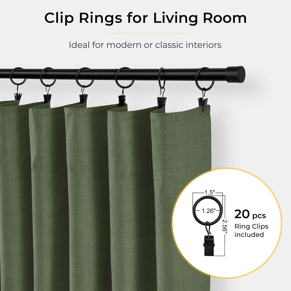 INOVADAY 100% Blackout Curtains for Bedroom, Black Out Curtains 96 Inch Long, Clip Rings Linen Blackout Drapes, Thermal Insulated Room…