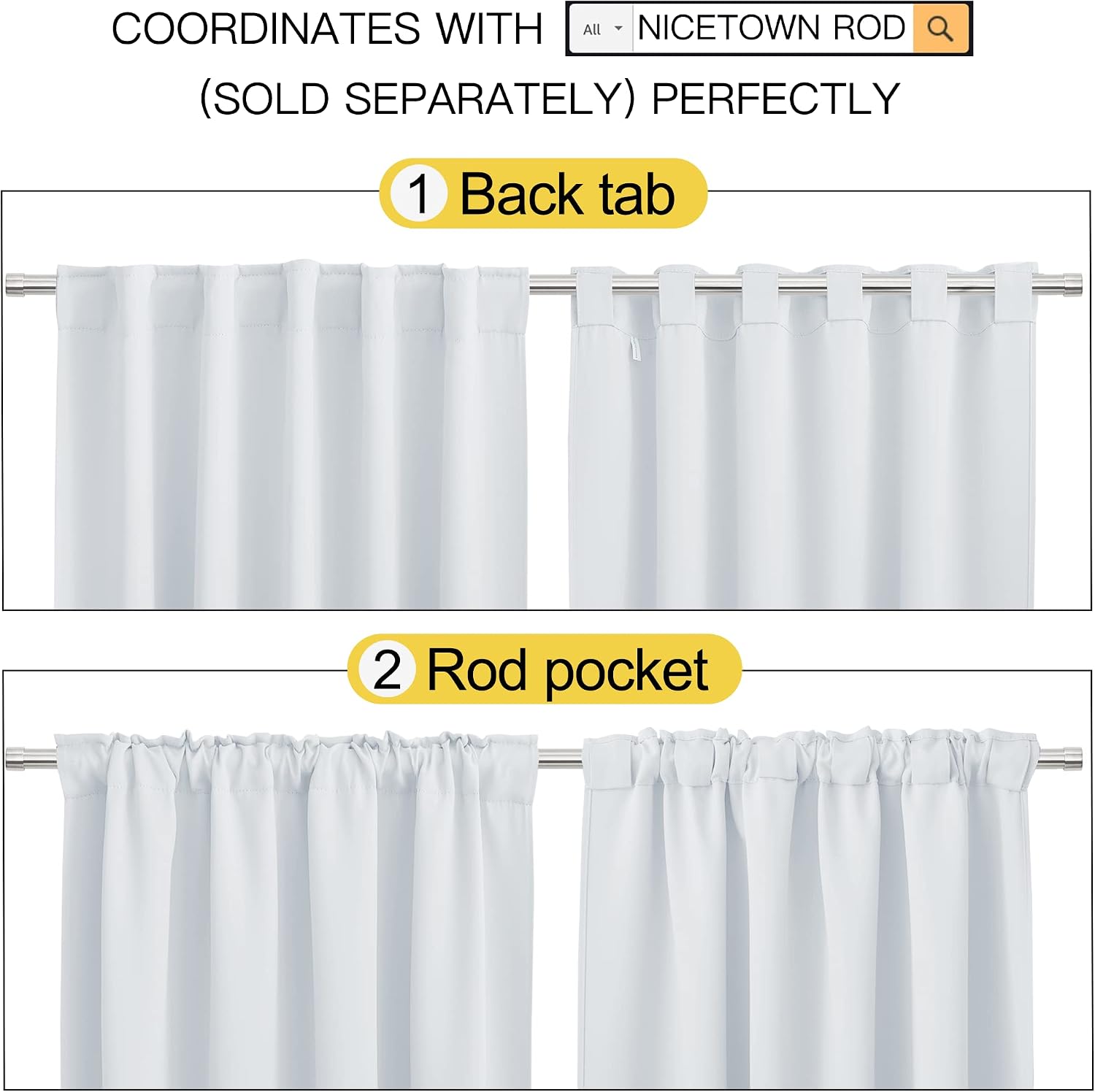 Nicetown Insulated Room Darkening Curtain Panels - (Cloud Grey Color) W52 x L54, 2 Pieces, Room Darkening Window Treatment Drape Panel for…