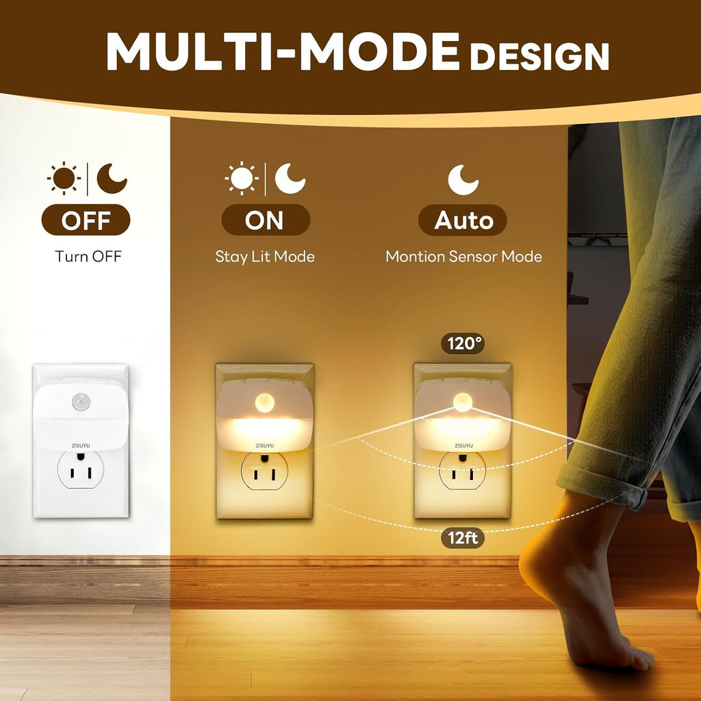 ZISUYU Plug-in LED Night Light with Motion Sensor, 10-60lm Dimmable Nightlight with Multi-Mode & Color-Changing, Ideal for Bedroom…