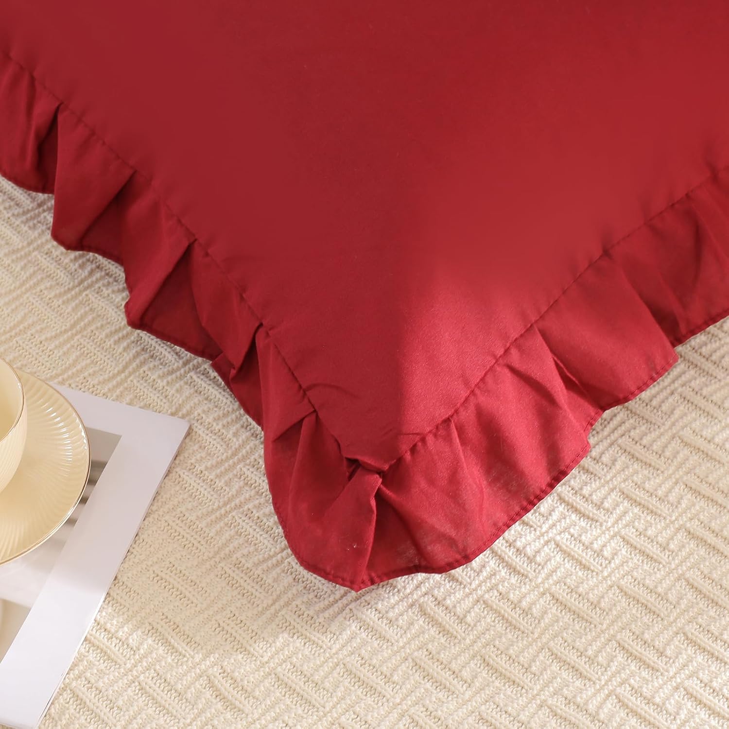 Merryword Burgundy Pillow Shams Standard Pillowcases 20x26inch Cute Ruffle Solid Pillow Cover Set of 2 Shabby Chic Soft Red Pillowcases Red