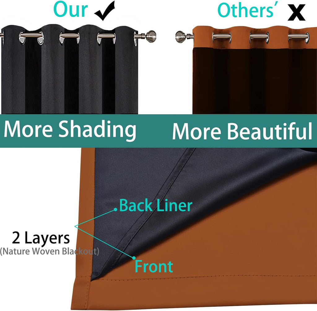 Yakamok Orange 100% Blackout Curtains, Total Blackout Lined Curtain Panels for Bedroom, 2 Thick Layers Grommet Top Thermal Insulated Blacko…