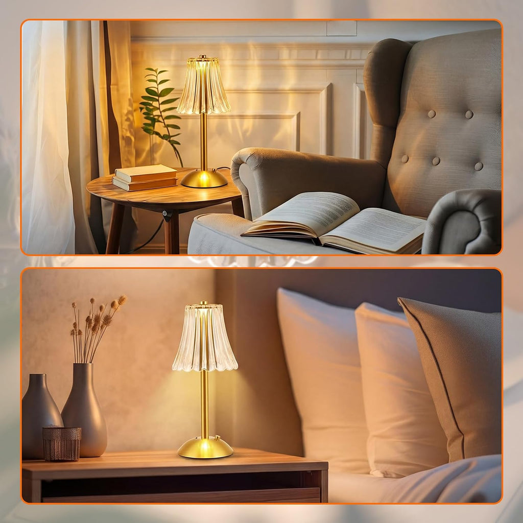 Liliful 2 Pcs LED Portable Cordless Table Lamp Touch Battery Operated Rechargeable Gold Desk Lamp 3 Color Dimmable for Bedroom Living…