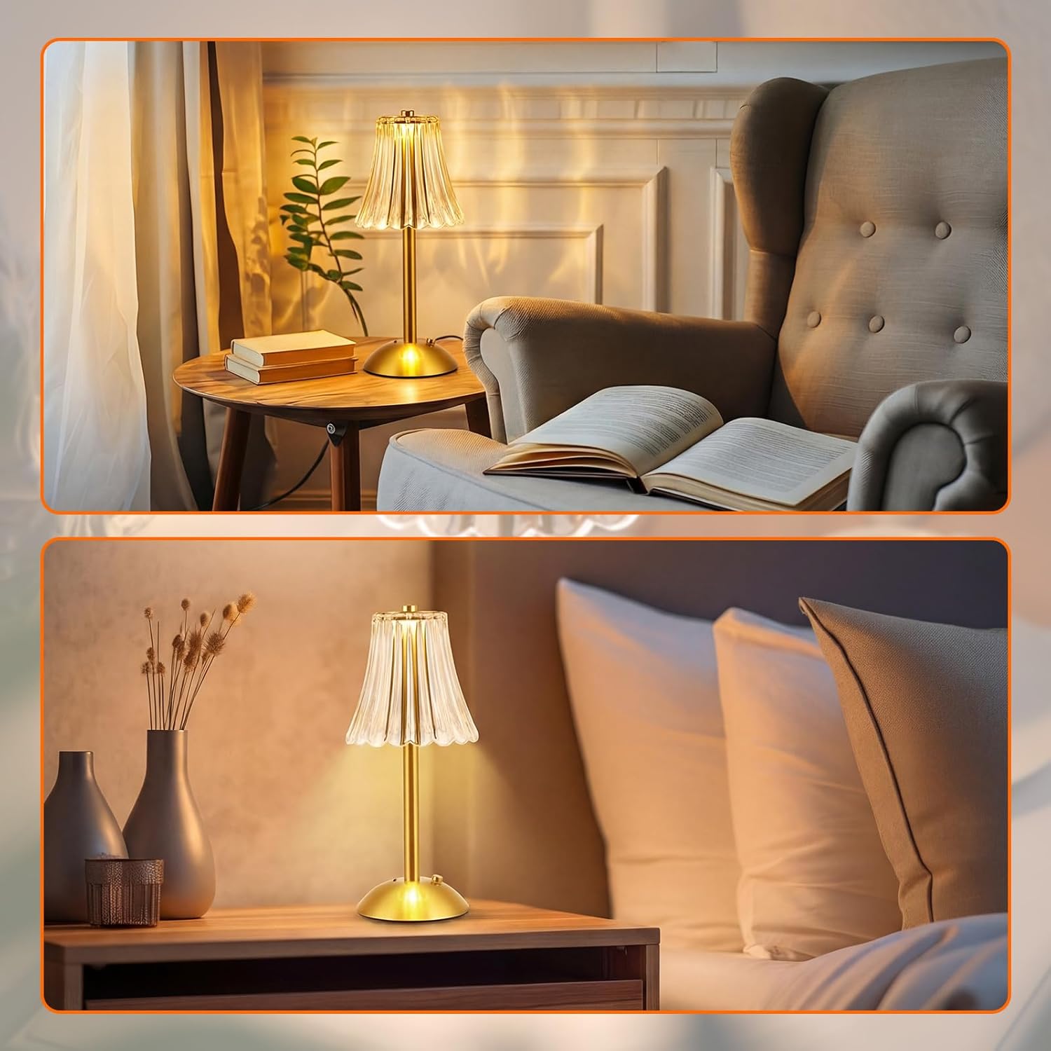 Liliful 6 Pcs Cordless Table Lamp Rechargeable Touch LED Small Gold Portable Battery Operated USB-c Desk Lamp 3 Color Dimmable for…