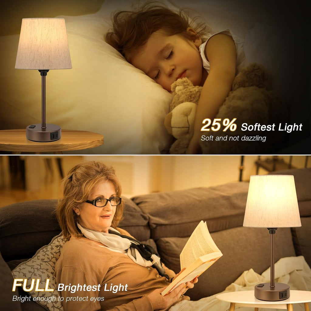 Brown Bedside Lamps for bedrooms Set of 2 - Nightstand Bedroom Lamp with USB C Port and AC Outlet Charging, 3 Way Dimmable Touch Control…