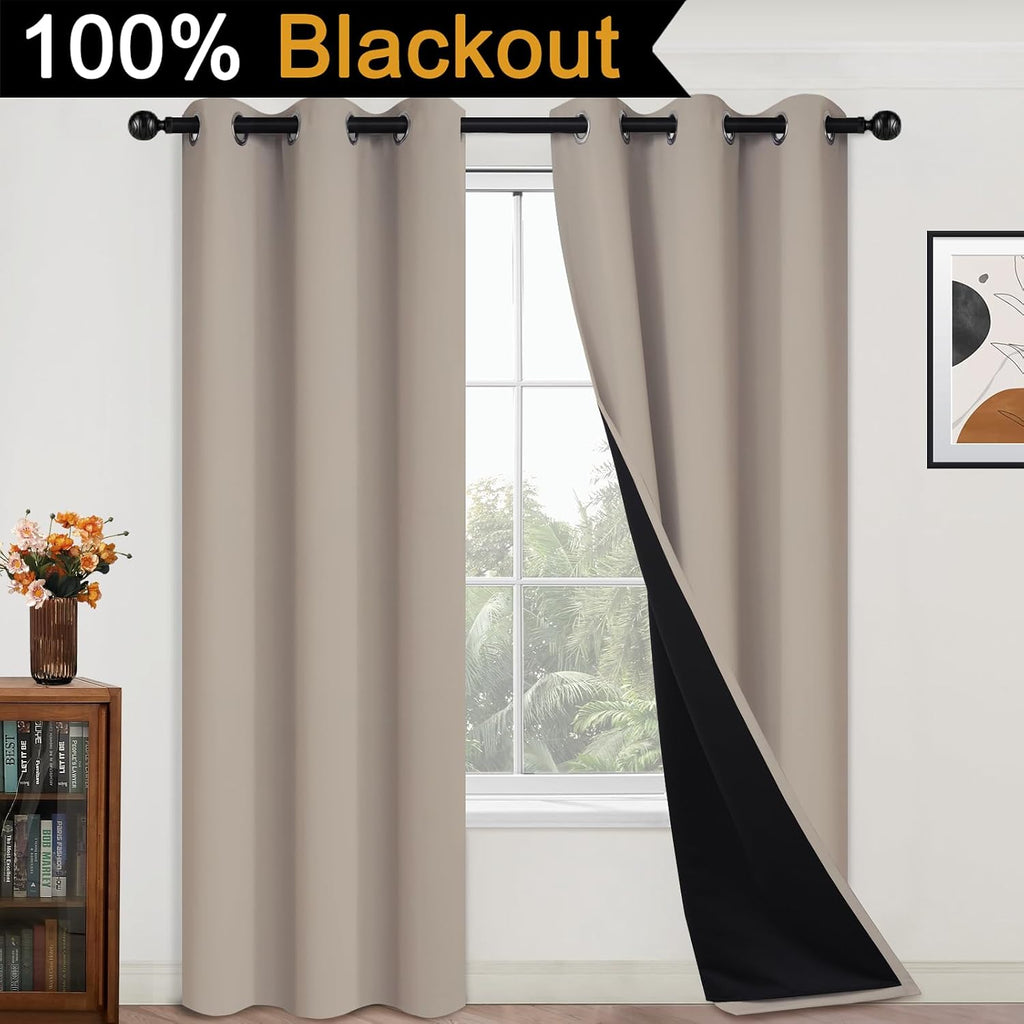 Yakamok 100% Blackout Curtains 84 Inches Long, 2 Thick Layers Heat and Full Light Blocking Soft Thermal Insulated Drapes for Bedroom(42" Wi…