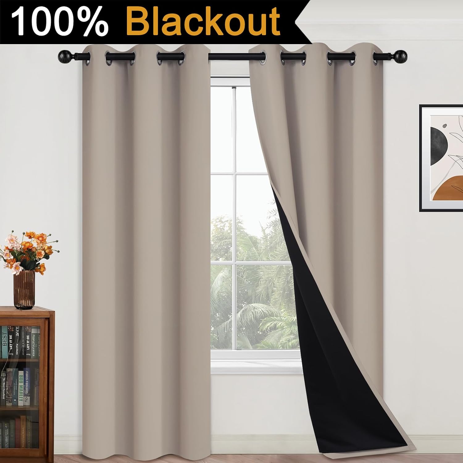 Yakamok 100% Blackout Curtains 84 Inches Long, 2 Thick Layers Heat and Full Light Blocking Soft Thermal Insulated Drapes for Bedroom(42" Wi…