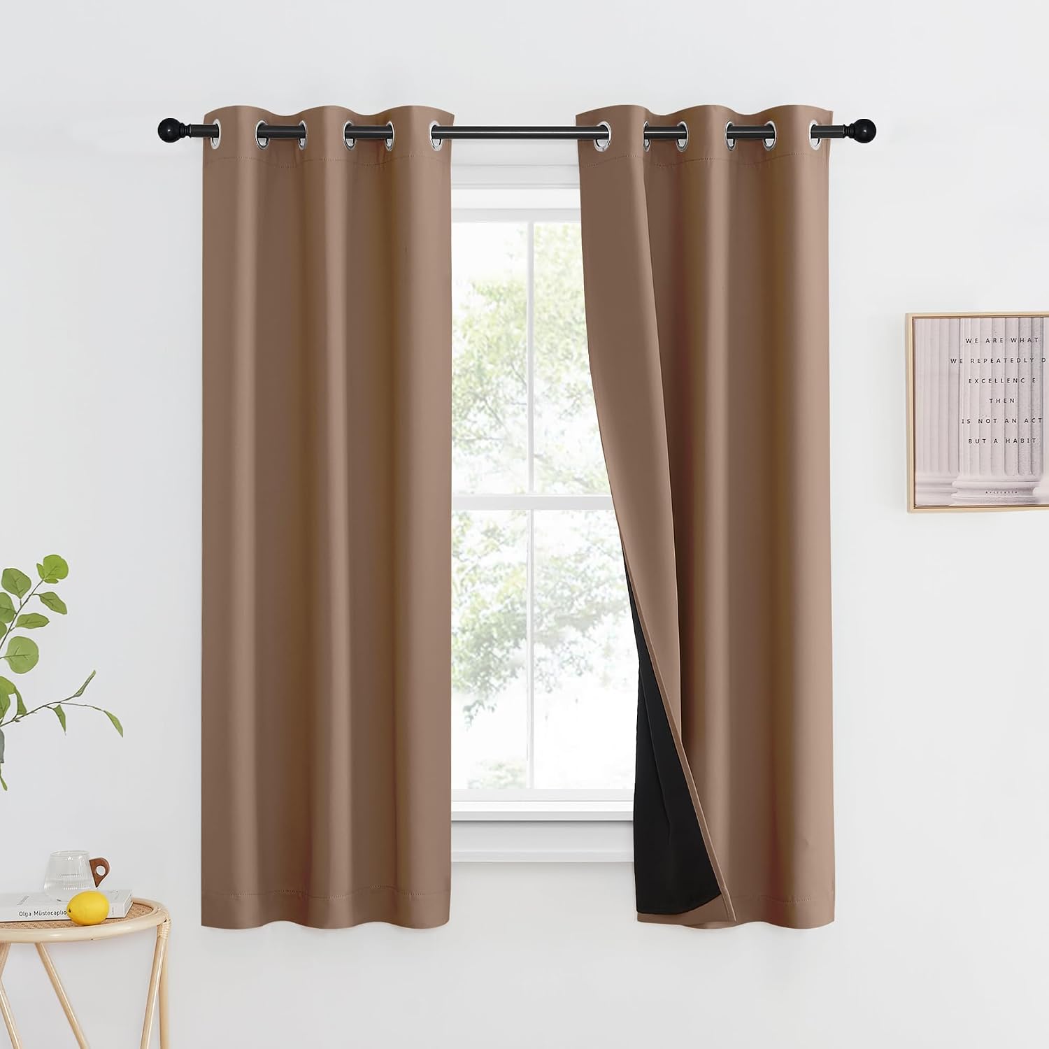 Nicetown 100% Blackout Curtains Thermal, Noise Reduction and Privacy Curtains for Patio Door, Black Lined Blackout Drapes with Grommet Top,…