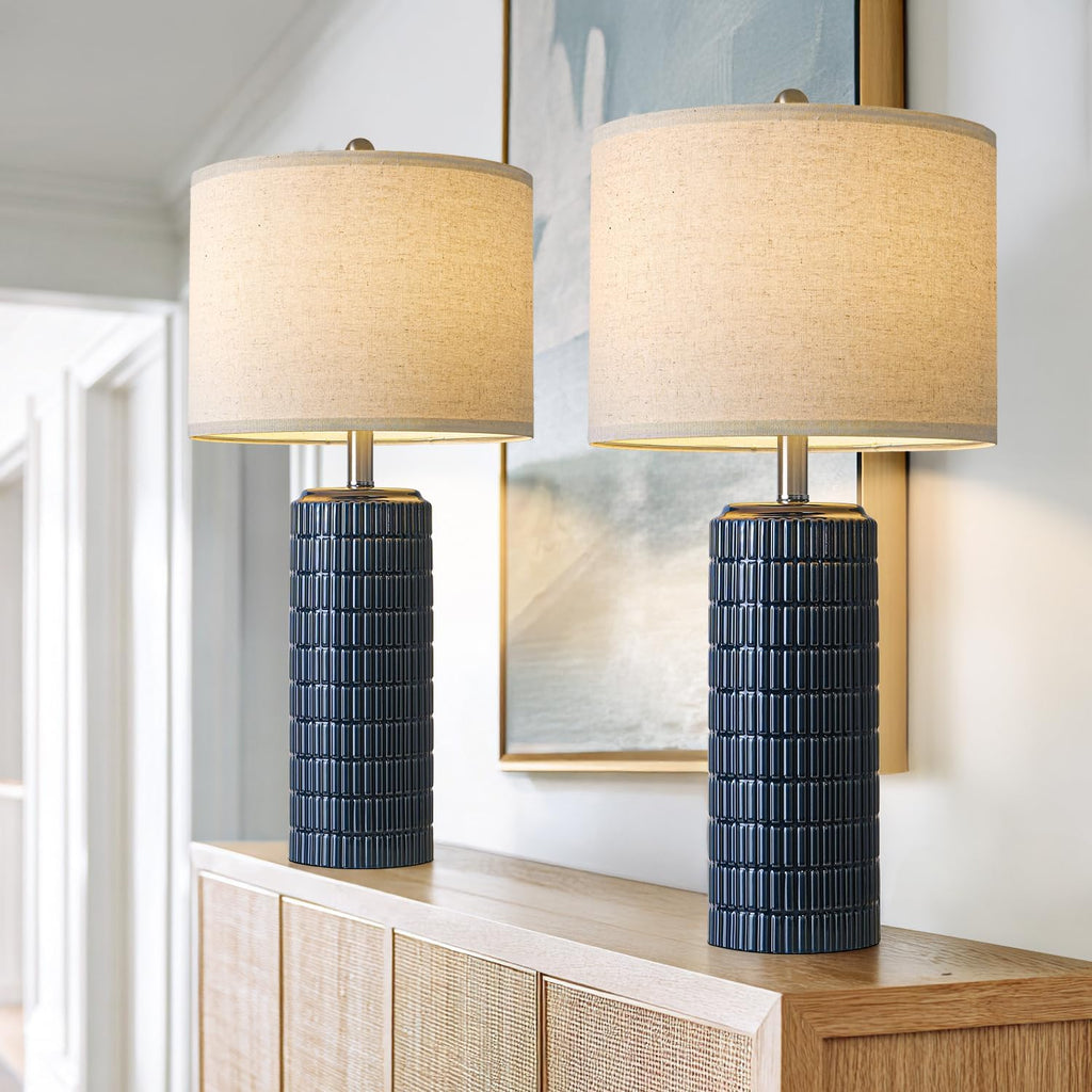 PoKat 27.5'' Tall Table Lamps for Living Room Set of 2, Ceramic Bedroom Lamps for Night Stands, Modern Bedside Lamps for Bedroom Living…
