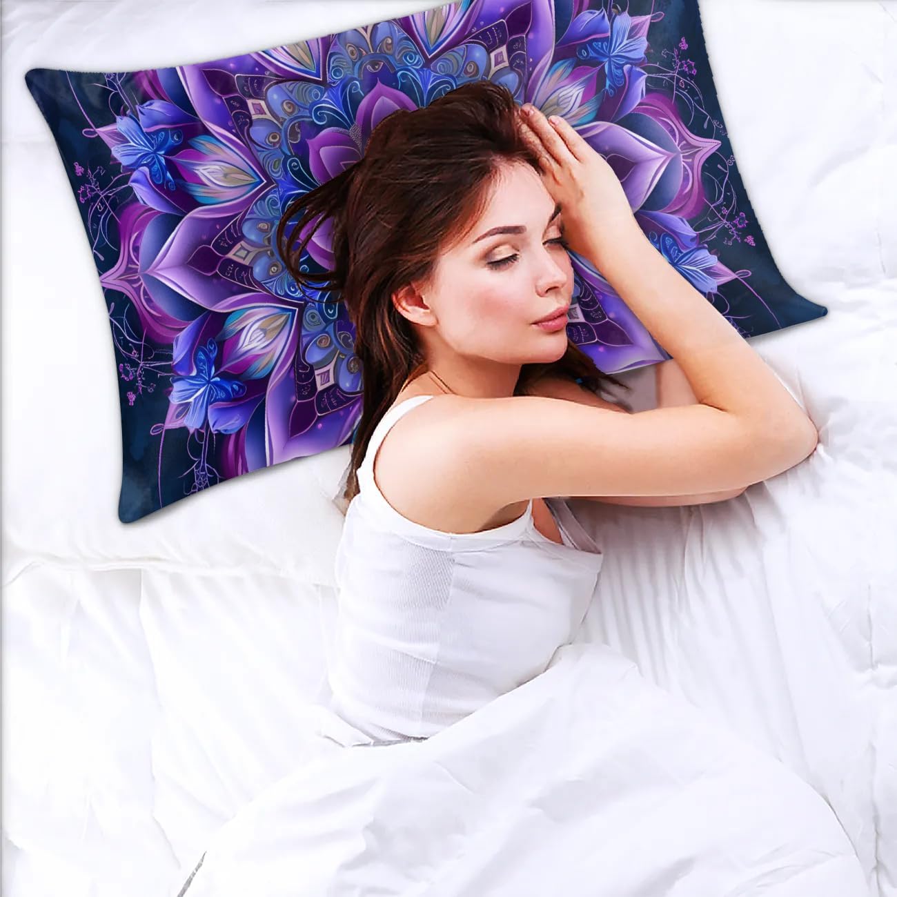 Satin Silk Pillowcase for Hair and Skin Ethnic Mandala Pillow Cases Standard Size Soft Silk Pillow Case with Envelope Closure Print Satin…