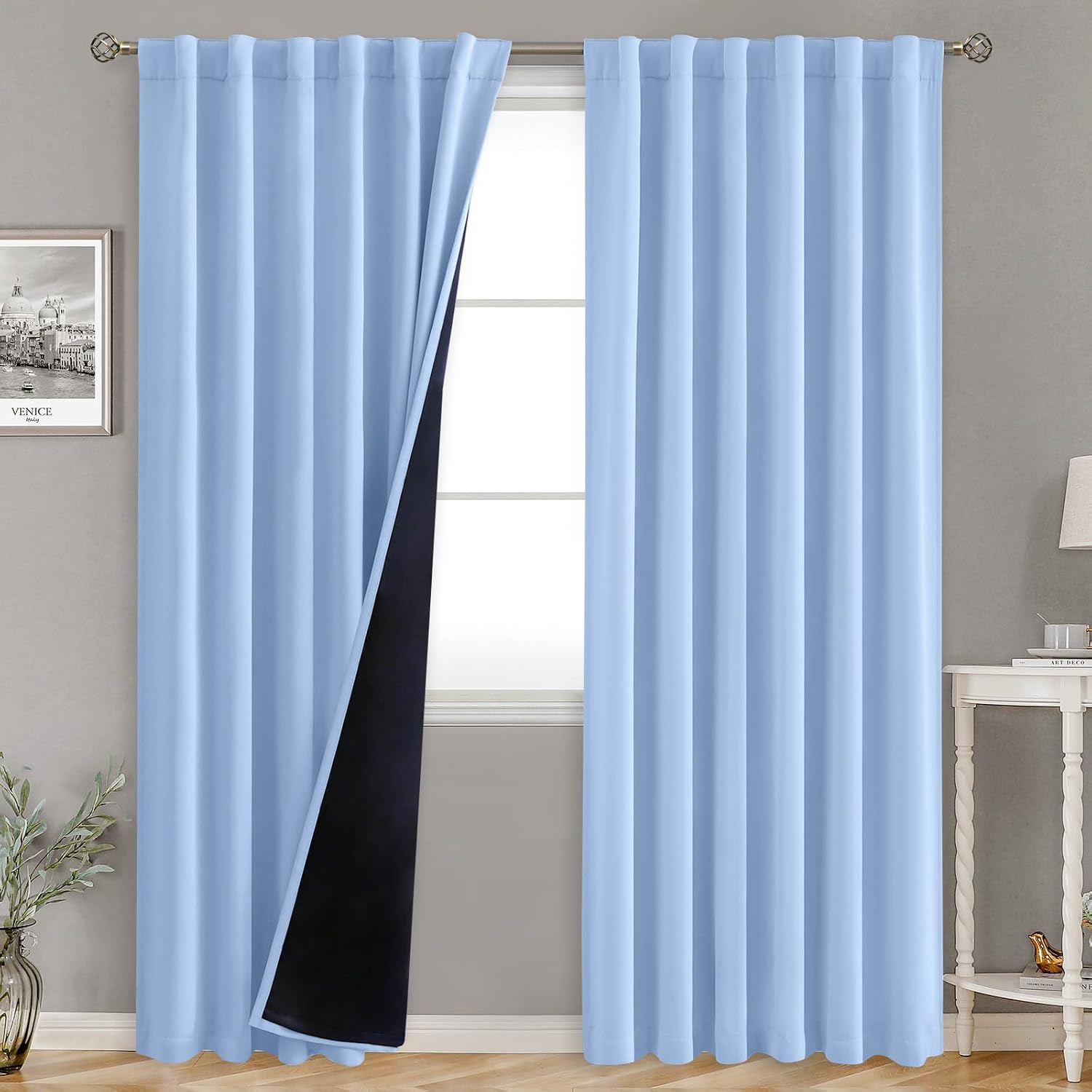 BGment 100% Blackout 80 Inch Curtains with Thermal Insulation Liner, Room Darkening Window Treatment Rod Pocket and Back Tab Double Layer…