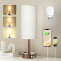 Fenmzee Brown Bedside Table Lamp for Bedroom - 3 Way Dimmable Touch Lamp USB C Charging Ports and AC Outlet, Small Lamp Round Flaxen…