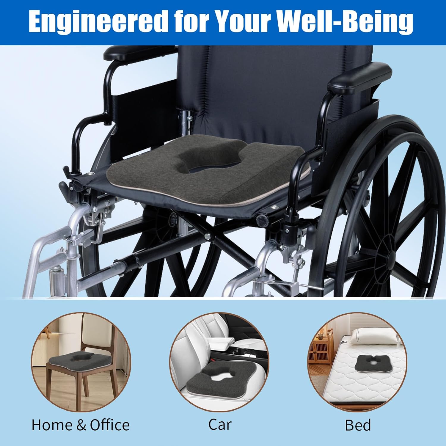 AeriGnix Gel Wheelchair Cushions for BedSores Prevention, Bed Sore Pad Cushion for Butt - for Long Sitting & Relieve Sciatica, Back,…