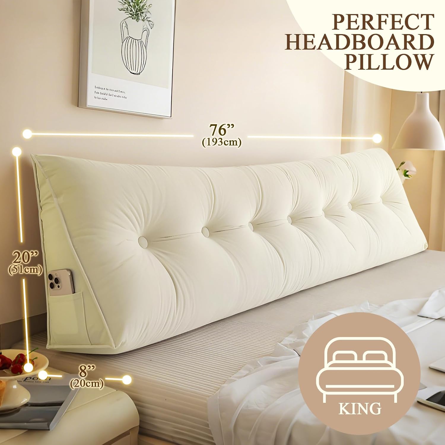 DANGHOOGY Headboard Pillow King, Large Triangular Wedge Headboard Pillow for Reading and Resting, Backrest Positioning Support Pillow…