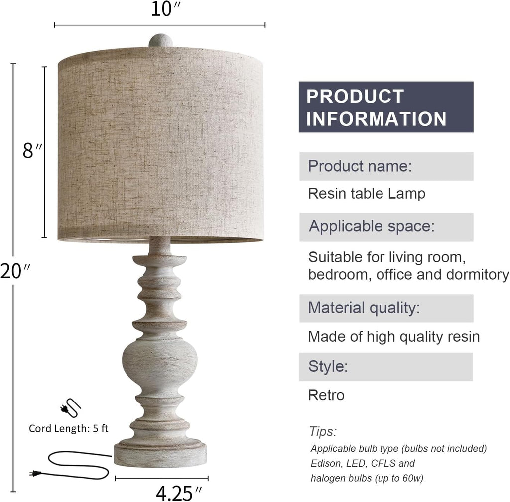 BOBOMOMO Tradition 20" Rustic Table Lamp Set of 2 for Living Room Bedroom Bedside Desk Lamps Bedroom Nightstand Vintage Lamps…