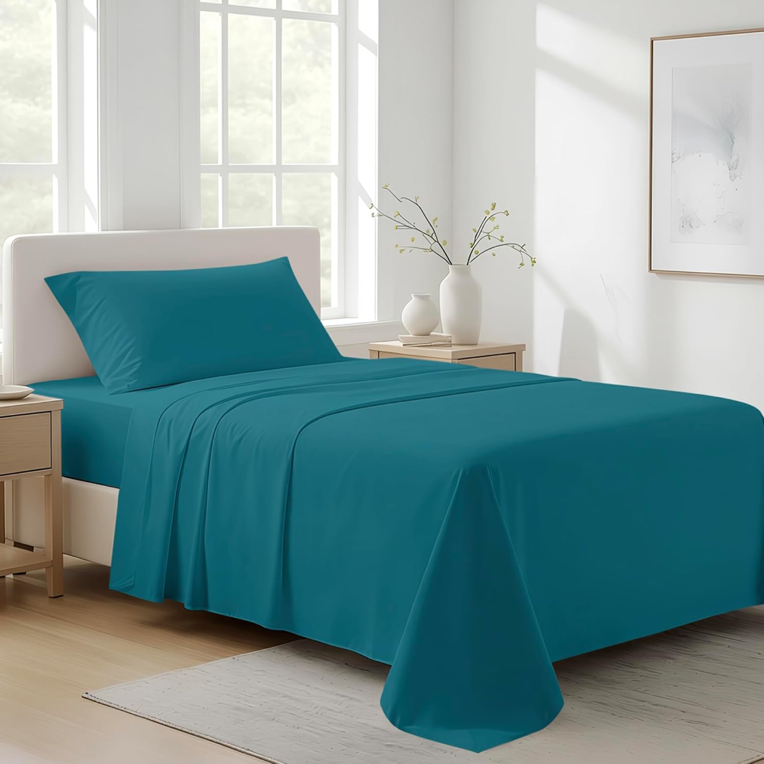 AshtonSheets 100% Organic Cotton Sheets Twin Size - 3 PC Organic Cotton Twin Size Percale Weave Sheet Set, Soft, Cooling, Crisp & Breathabl…