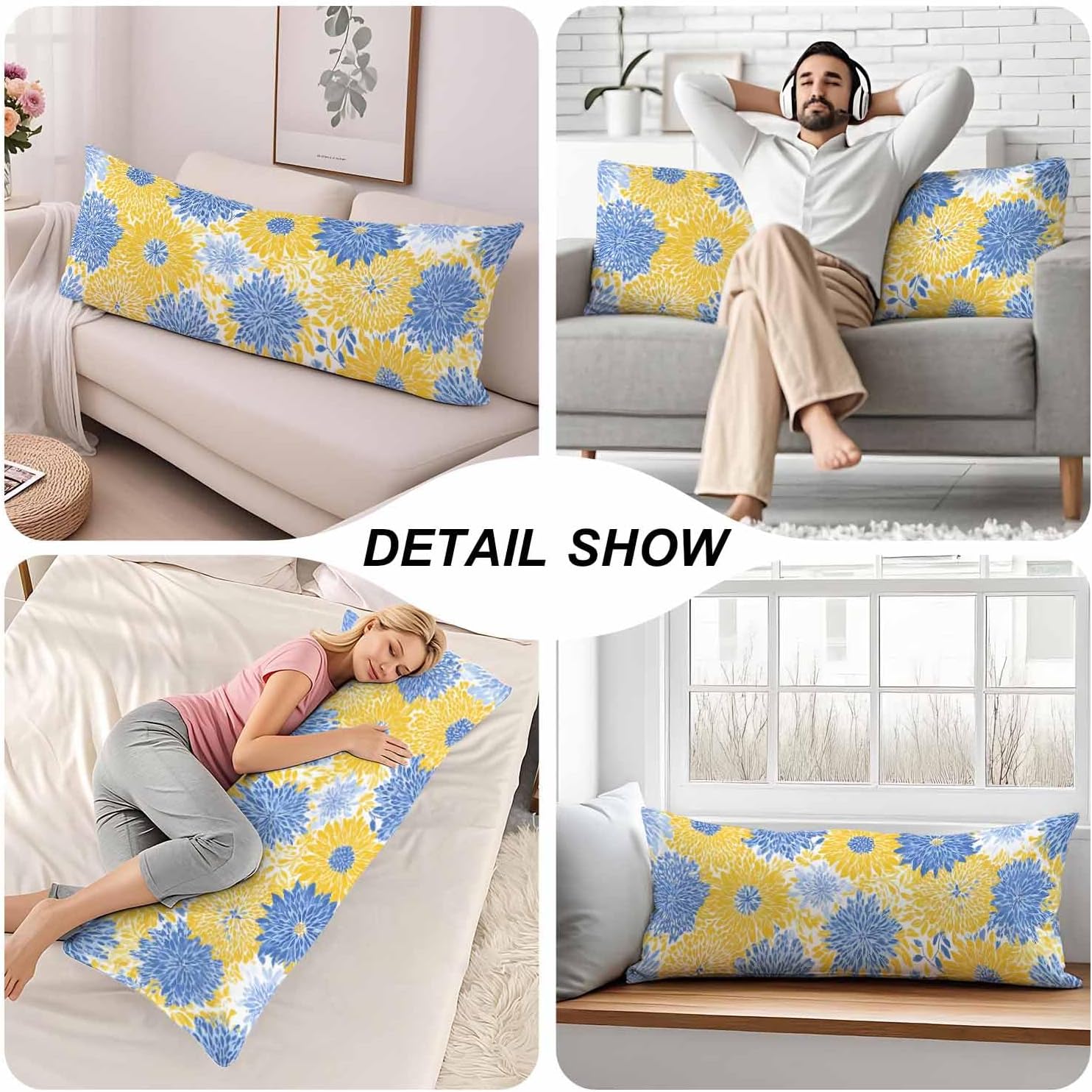 Floral Body Pillow Pillowcase, Abstract Spring Flower Farmhouse Body Cushion Covers 20x54 Body Pillow Covers Bedding Pillow Protector for…