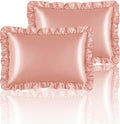 HommxJF Silky Satin Ruffled Pillow Cases for Hair and Skin, Rose Gold Silk Pillowcases Queen Set of 2 with Envelope Closure Princess Room De…