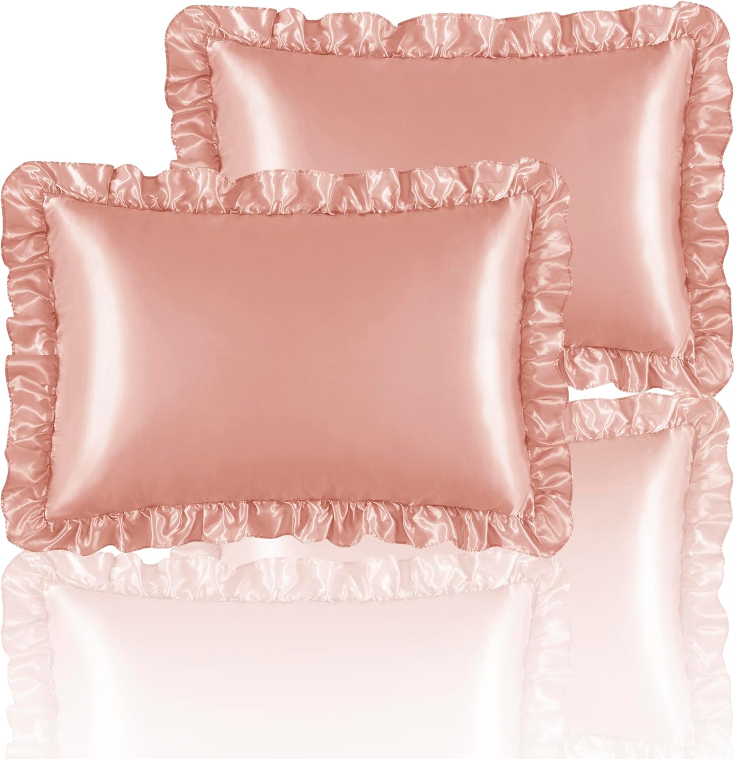 HommxJF Silky Satin Ruffled Pillow Cases for Hair and Skin, Rose Gold Silk Pillowcases Queen Set of 2 with Envelope Closure Princess Room De…
