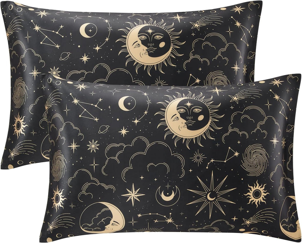 EXQ Home Satin Pillowcase for Hair and Skin King - Black Printed Silk Pillowcase 2 Pack 20x40 inches - Satin Pillow Cases Set of 2 with…