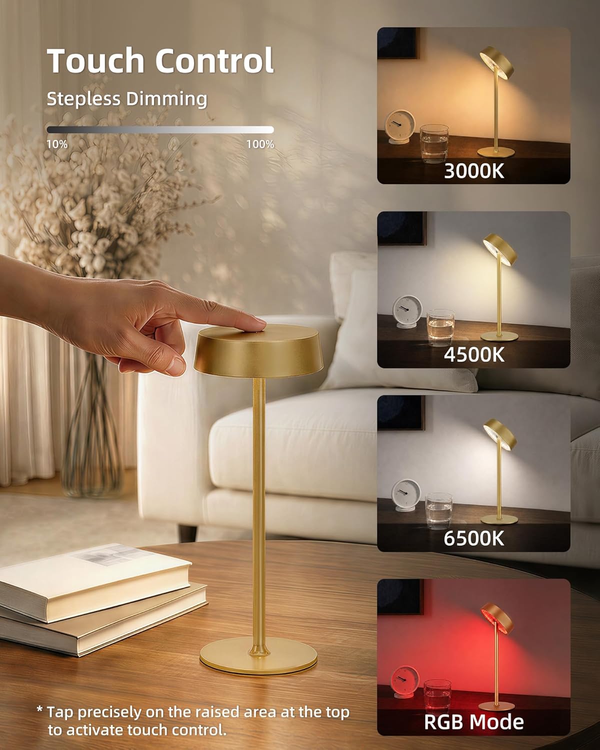 Cordless Lamp, Rechargeable Table Lamp, Battery Operated, RGB Dimmable Touch Control, 3 Color Temperatures, LED Memory Function, Portable…