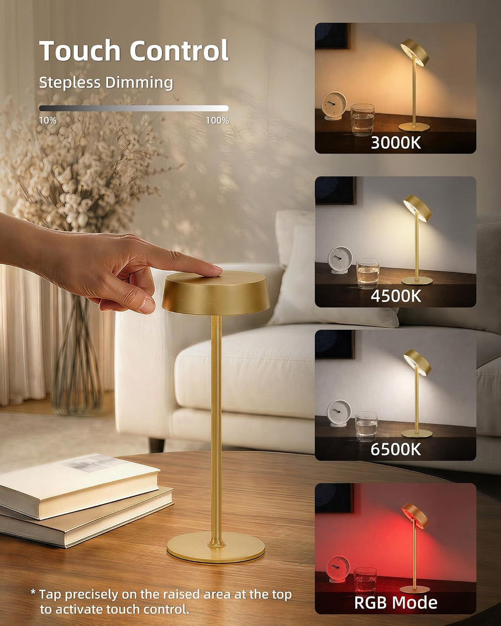 Cordless Lamp, Rechargeable Table Lamp, Battery Operated, RGB Dimmable Touch Control, 3 Color Temperatures, LED Memory Function, Portable…