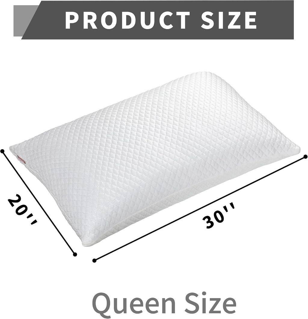 Cooling Pillow for Sleeping Queen Size Set of 2, Shredded Memory Foam Pillows Adjustable Firm Bed Pillow with Zipper, Cool Pillow for…