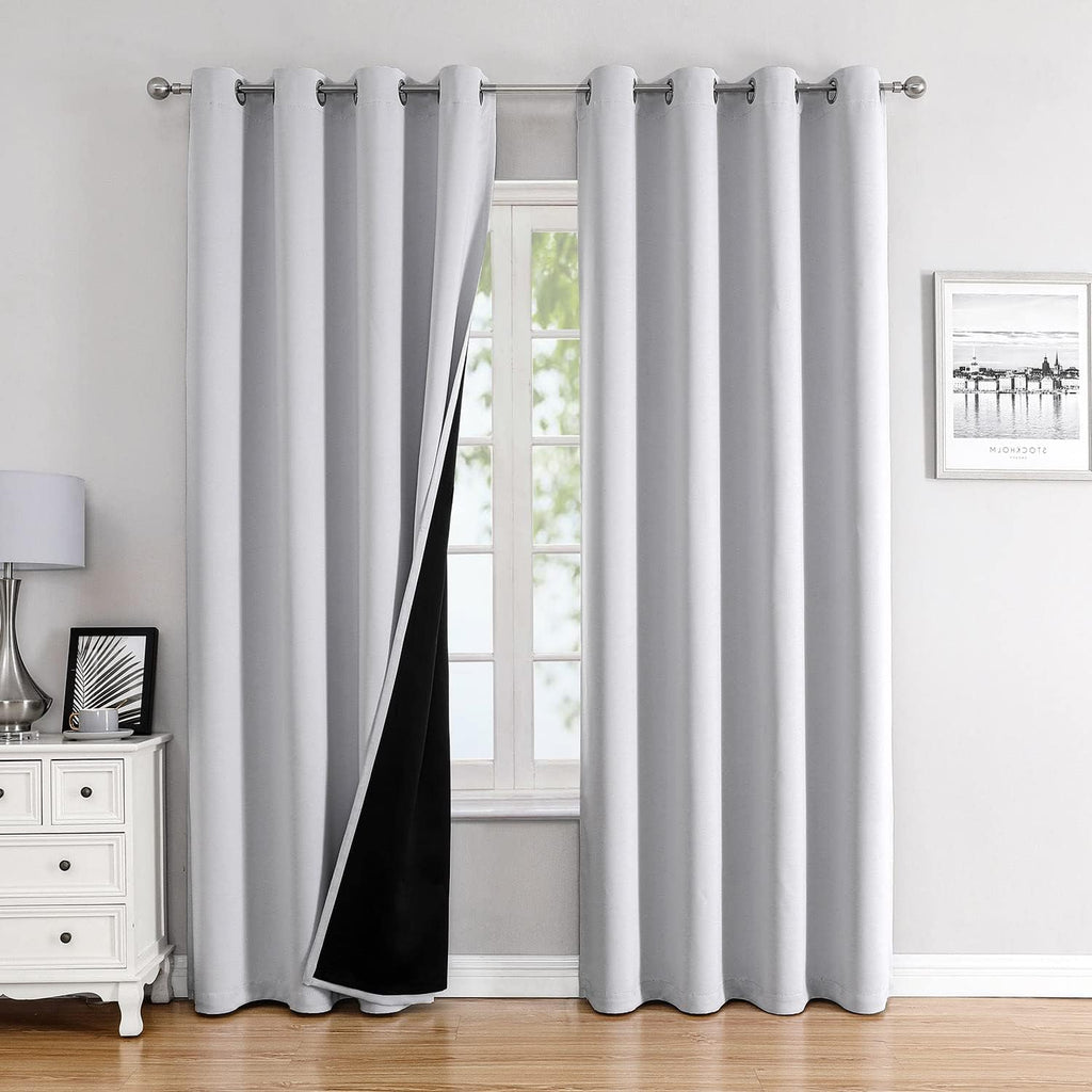 ChrisDowa 100% Blackout Curtains for Bedroom with Black Liner, 2 Thick Layers Total Blackout Thermal Insulated Grommet Long Window Curtains…